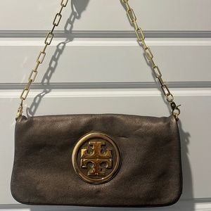 Tory Burch bronze clutch and shoulder bag